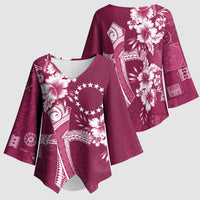 Kia Orana Cook Islands Tapa Floral With Cross Kimono Sleeve Blouse Maroon LT7 - Polynesian Pride
