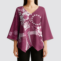 Kia Orana Cook Islands Tapa Floral With Cross Kimono Sleeve Blouse Maroon LT7 - Polynesian Pride