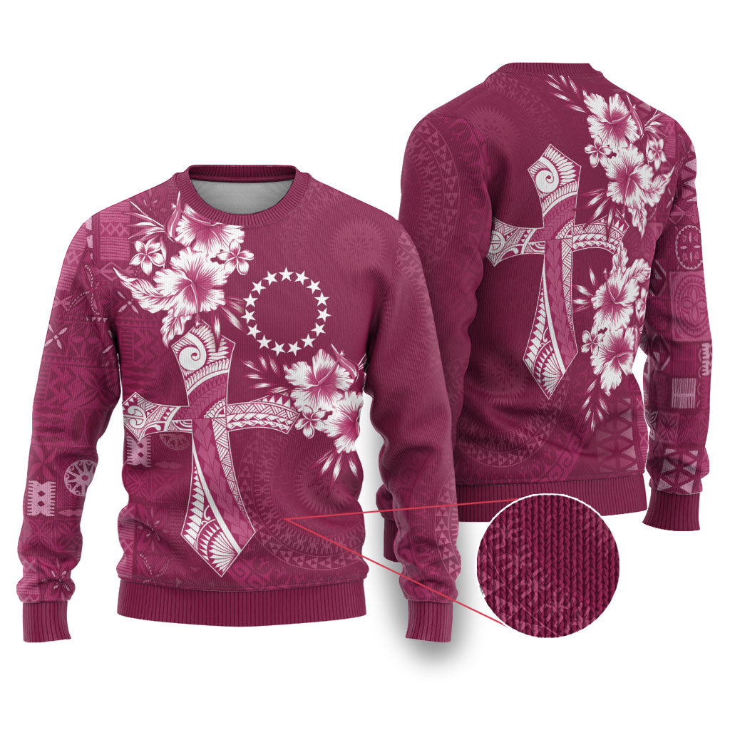 Kia Orana Cook Islands Tapa Floral With Cross Ugly Christmas Sweater Maroon