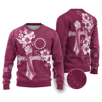 Kia Orana Cook Islands Tapa Floral With Cross Ugly Christmas Sweater Maroon LT7 Maroon - Polynesian Pride