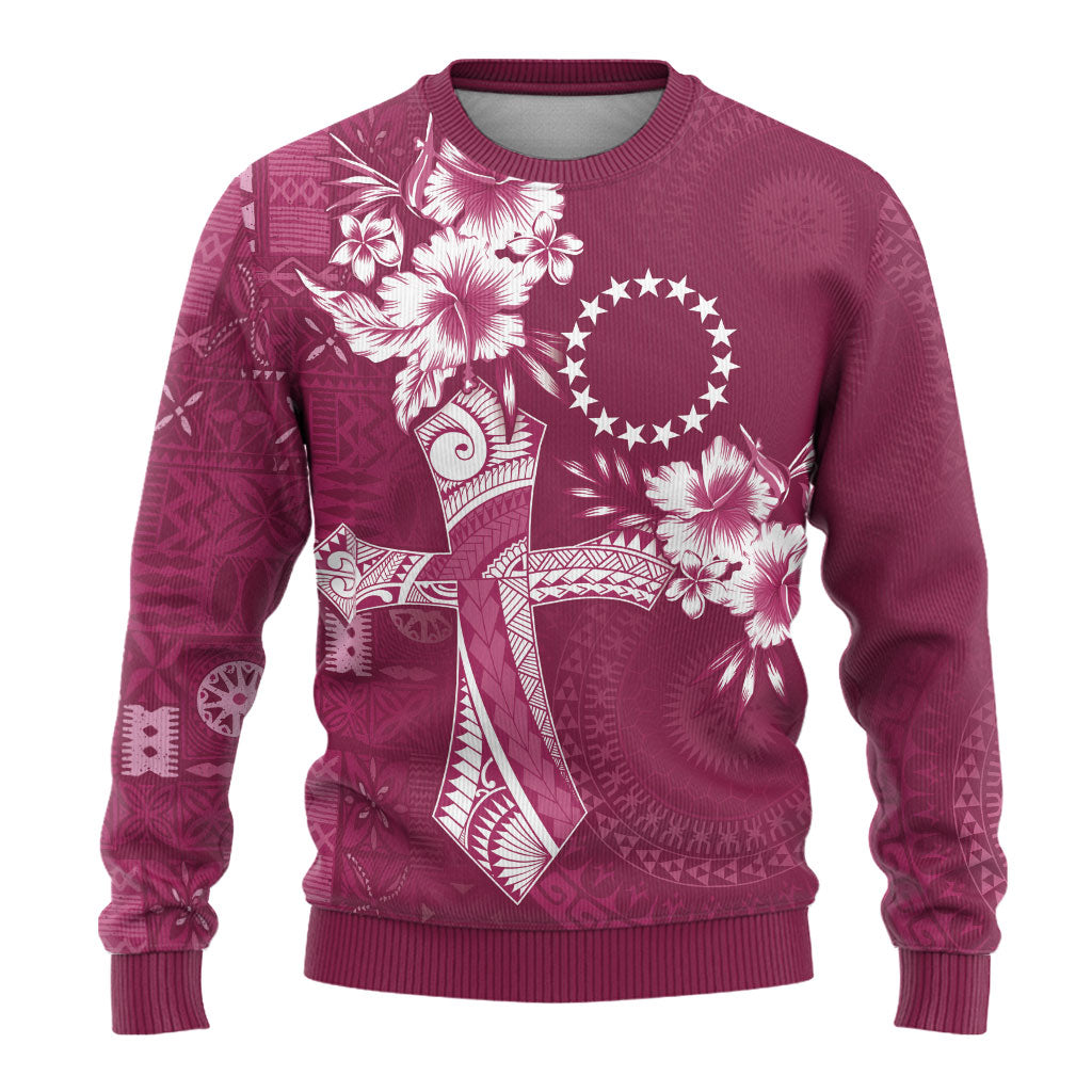 Kia Orana Cook Islands Tapa Floral With Cross Ugly Christmas Sweater Maroon LT7 - Polynesian Pride