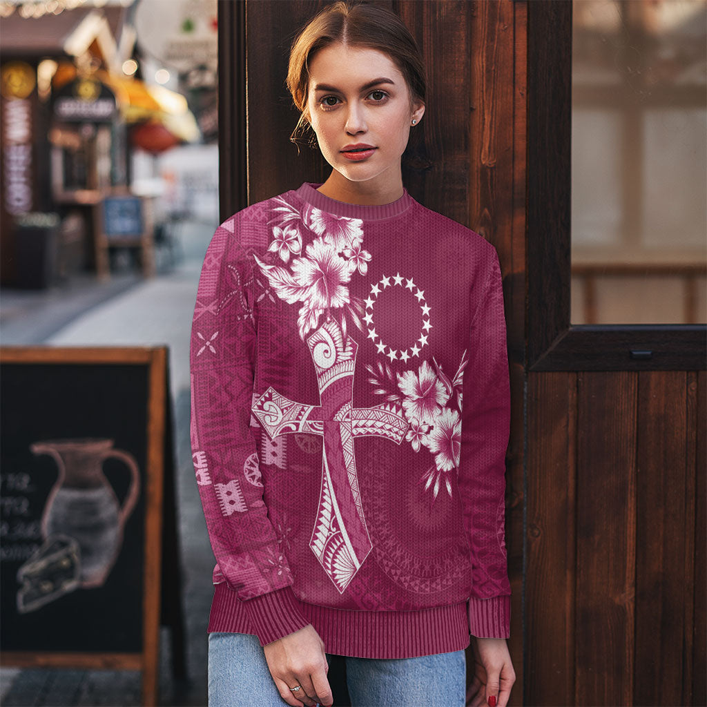 Kia Orana Cook Islands Tapa Floral With Cross Ugly Christmas Sweater Maroon LT7 - Polynesian Pride