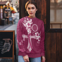Kia Orana Cook Islands Tapa Floral With Cross Ugly Christmas Sweater Maroon LT7 - Polynesian Pride