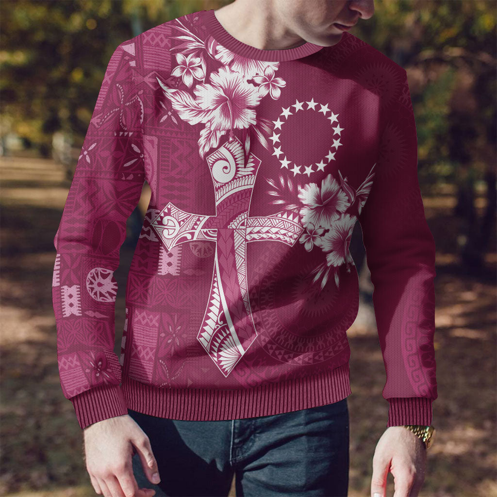 Kia Orana Cook Islands Tapa Floral With Cross Ugly Christmas Sweater Maroon LT7 - Polynesian Pride