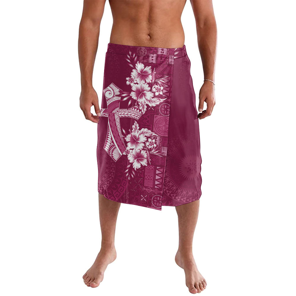 Kia Orana Cook Islands Tapa Floral With Cross Lavalava Maroon LT7 Maroon - Polynesian Pride