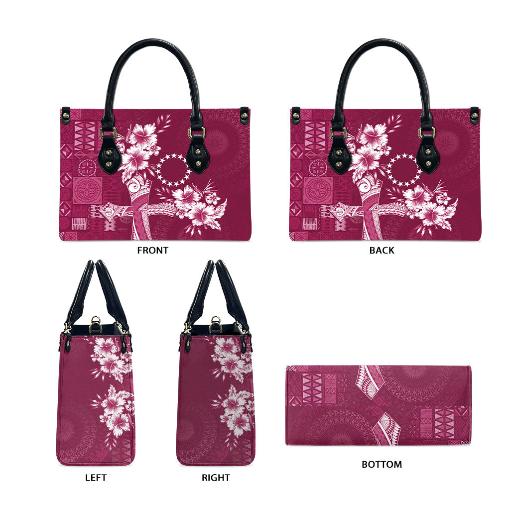 Kia Orana Cook Islands Tapa Floral With Cross Leather Bag Maroon LT7 - Polynesian Pride