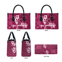 Kia Orana Cook Islands Tapa Floral With Cross Leather Bag Maroon LT7 - Polynesian Pride