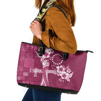 Kia Orana Cook Islands Tapa Floral With Cross Leather Tote Bag Maroon LT7 Maroon - Polynesian Pride