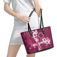 Kia Orana Cook Islands Tapa Floral With Cross Leather Tote Bag Maroon LT7 - Polynesian Pride