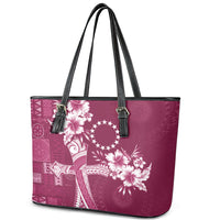 Kia Orana Cook Islands Tapa Floral With Cross Leather Tote Bag Maroon LT7 - Polynesian Pride
