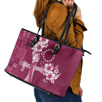 Kia Orana Cook Islands Tapa Floral With Cross Leather Tote Bag Maroon LT7 - Polynesian Pride