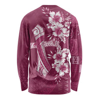 Kia Orana Cook Islands Tapa Floral With Cross Long Sleeve Shirt Maroon LT7 - Polynesian Pride