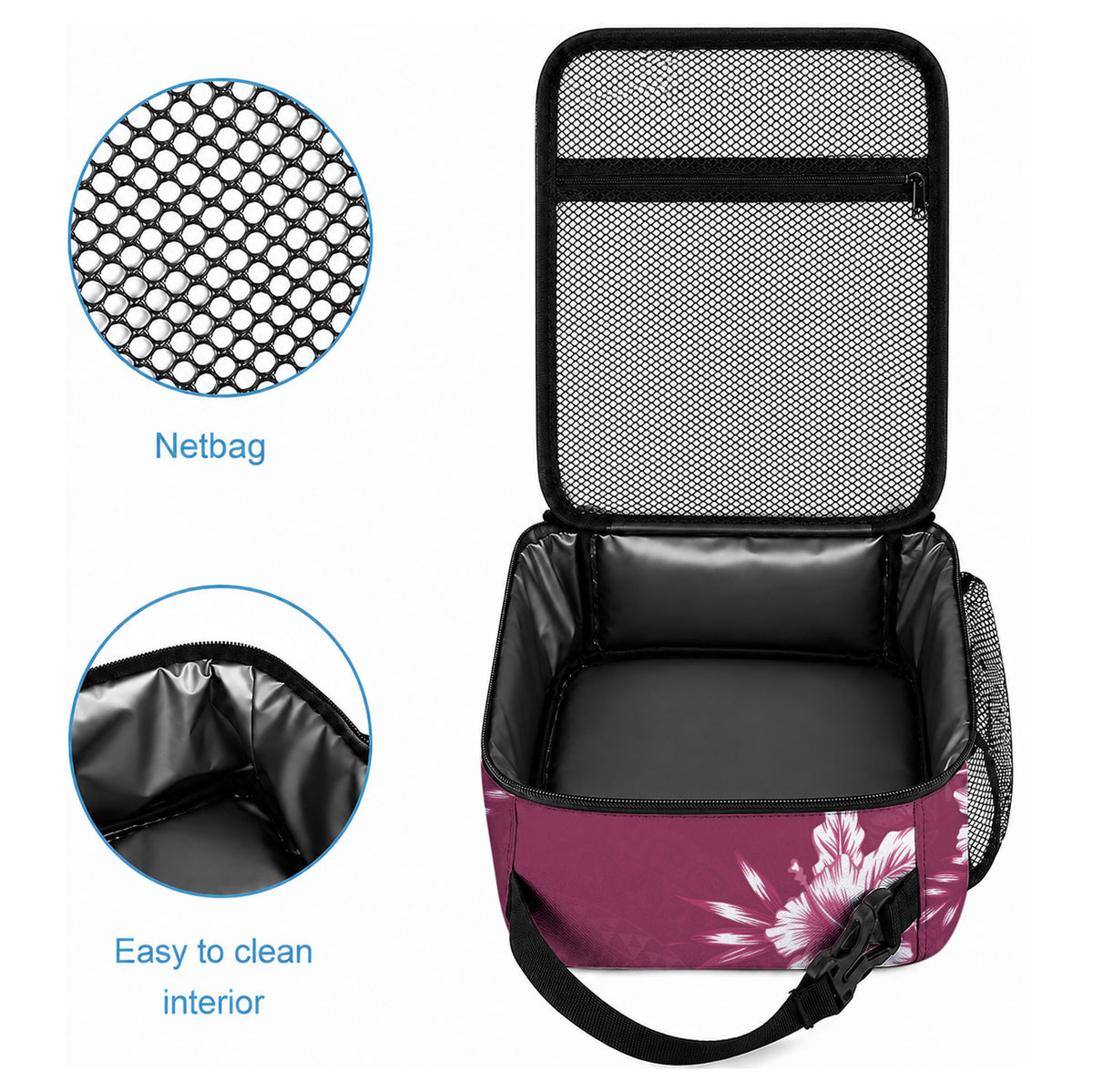 Kia Orana Cook Islands Tapa Floral With Cross Lunch Bag Maroon LT7 - Polynesian Pride