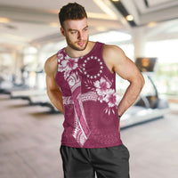 Kia Orana Cook Islands Tapa Floral With Cross Men Tank Top Maroon LT7 Maroon - Polynesian Pride
