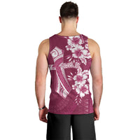 Kia Orana Cook Islands Tapa Floral With Cross Men Tank Top Maroon LT7 - Polynesian Pride