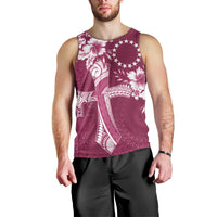 Kia Orana Cook Islands Tapa Floral With Cross Men Tank Top Maroon LT7 - Polynesian Pride