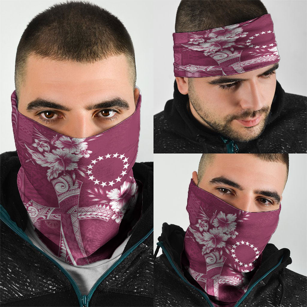 Kia Orana Cook Islands Tapa Floral With Cross Neck Gaiter Maroon LT7 - Polynesian Pride
