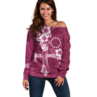 Kia Orana Cook Islands Tapa Floral With Cross Off Shoulder Sweater Maroon LT7 Women Maroon - Polynesian Pride