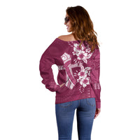 Kia Orana Cook Islands Tapa Floral With Cross Off Shoulder Sweater Maroon LT7 - Polynesian Pride