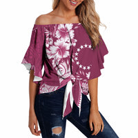 Kia Orana Cook Islands Tapa Floral With Cross Off Shoulder Wrap Waist Top Maroon LT7 Maroon - Polynesian Pride