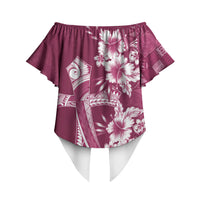 Kia Orana Cook Islands Tapa Floral With Cross Off Shoulder Wrap Waist Top Maroon LT7 - Polynesian Pride