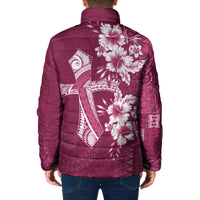 Kia Orana Cook Islands Tapa Floral With Cross Padded Jacket Maroon LT7 - Polynesian Pride