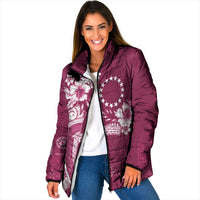 Kia Orana Cook Islands Tapa Floral With Cross Padded Jacket Maroon LT7 Women Maroon - Polynesian Pride