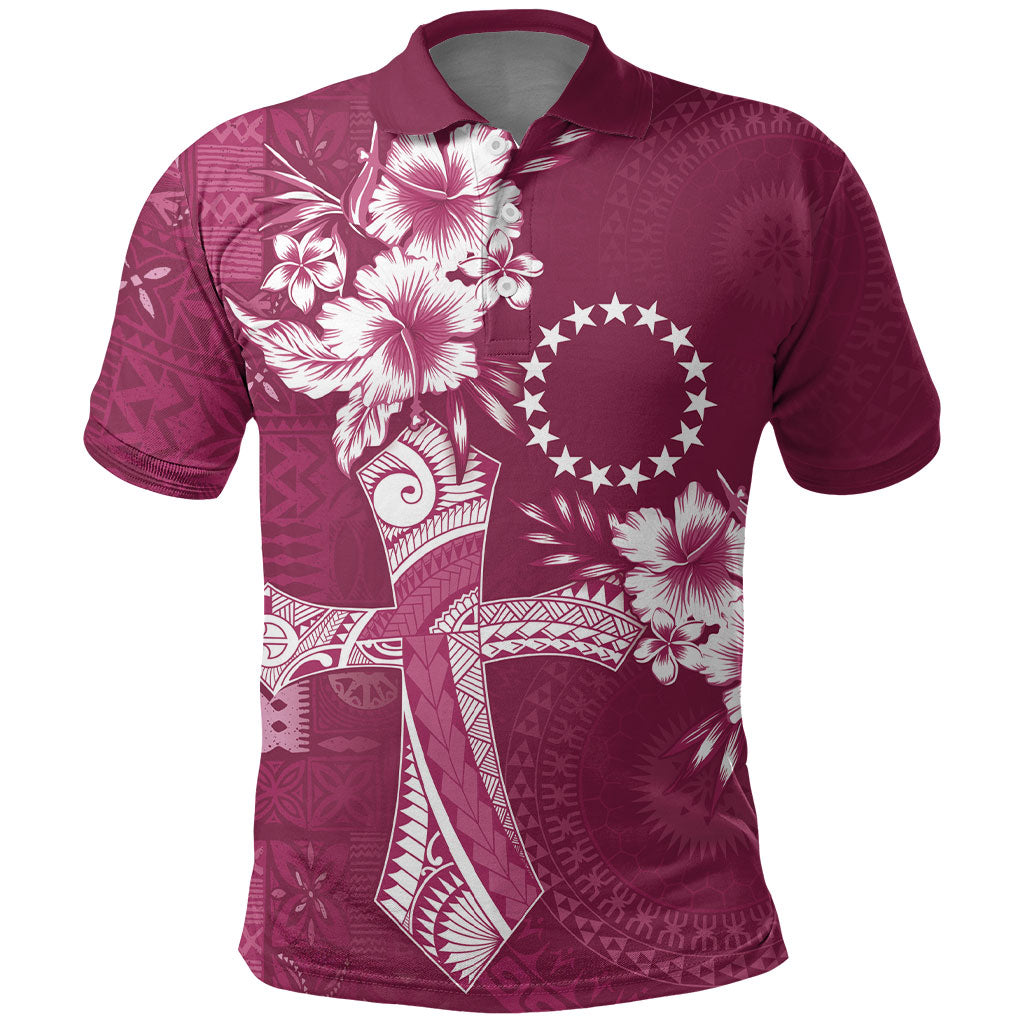 Kia Orana Cook Islands Tapa Floral With Cross Polo Shirt Maroon LT7 Maroon - Polynesian Pride