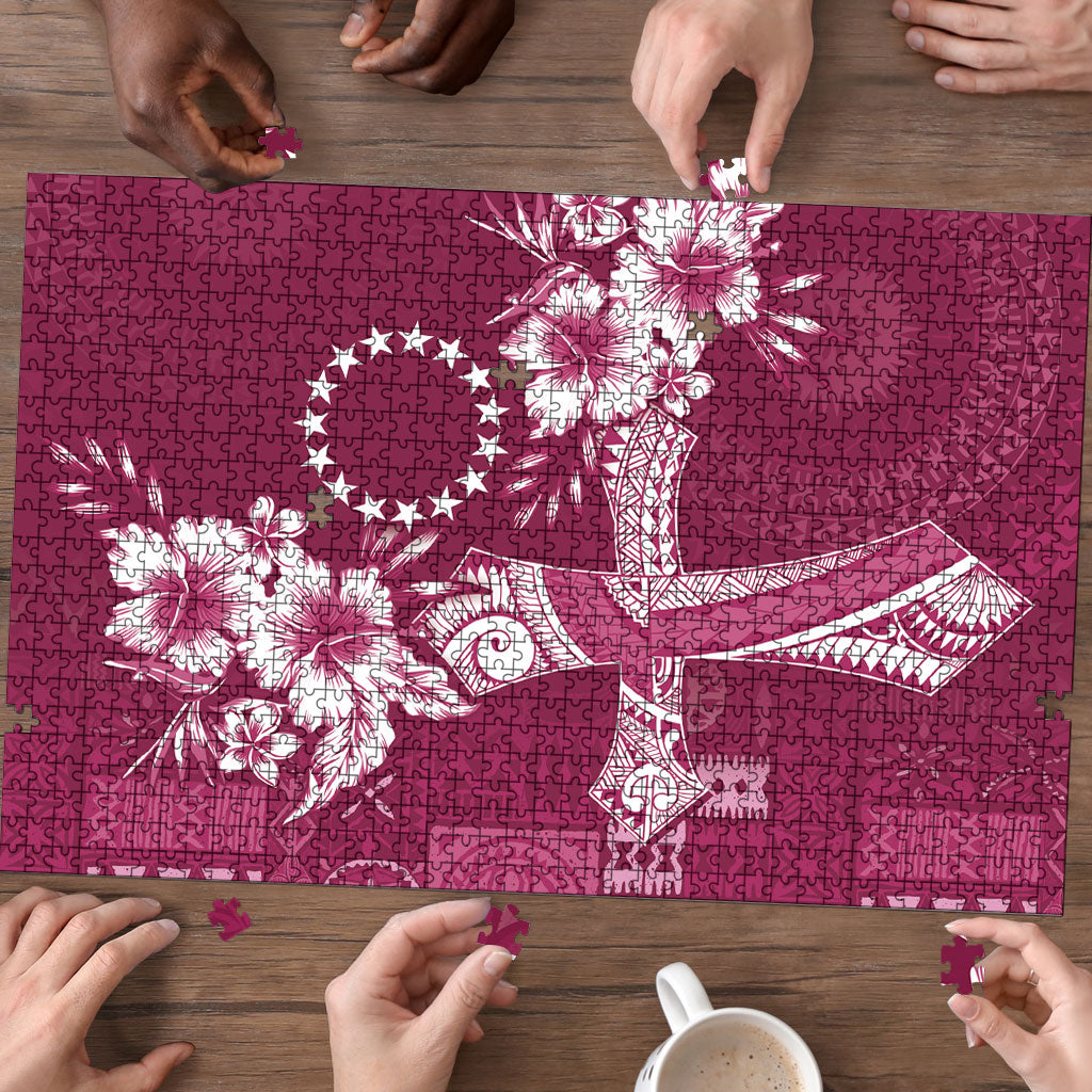 Kia Orana Cook Islands Tapa Floral With Cross Puzzle Maroon LT7 - Polynesian Pride