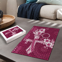 Kia Orana Cook Islands Tapa Floral With Cross Puzzle Maroon LT7 - Polynesian Pride