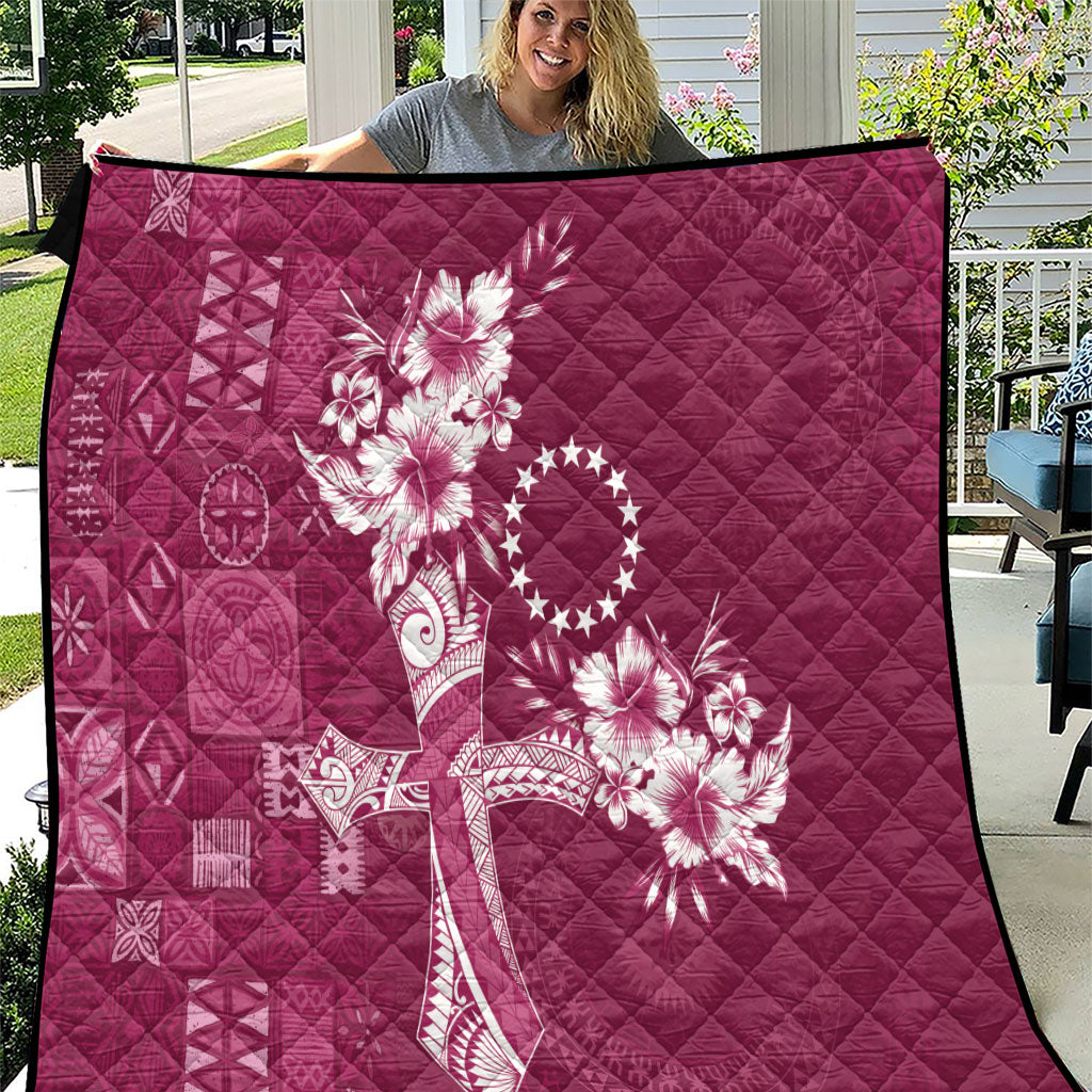 Kia Orana Cook Islands Tapa Floral With Cross Quilt Maroon LT7 Maroon - Polynesian Pride