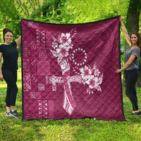 Kia Orana Cook Islands Tapa Floral With Cross Quilt Maroon LT7 - Polynesian Pride