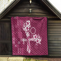 Kia Orana Cook Islands Tapa Floral With Cross Quilt Maroon LT7 - Polynesian Pride