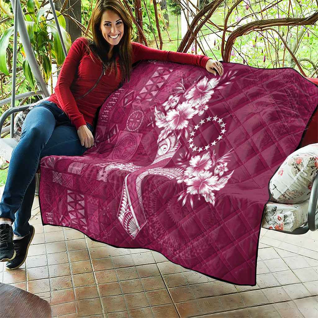Kia Orana Cook Islands Tapa Floral With Cross Quilt Maroon LT7 - Polynesian Pride