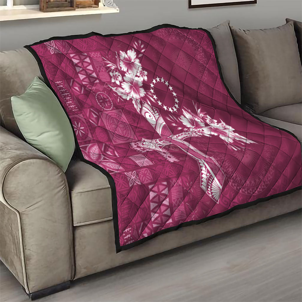 Kia Orana Cook Islands Tapa Floral With Cross Quilt Maroon LT7 - Polynesian Pride