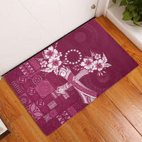 Kia Orana Cook Islands Tapa Floral With Cross Rubber Doormat Maroon LT7 - Polynesian Pride