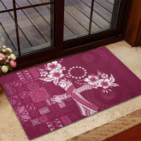 Kia Orana Cook Islands Tapa Floral With Cross Rubber Doormat Maroon LT7 - Polynesian Pride