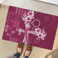 Kia Orana Cook Islands Tapa Floral With Cross Rubber Doormat Maroon LT7 - Polynesian Pride