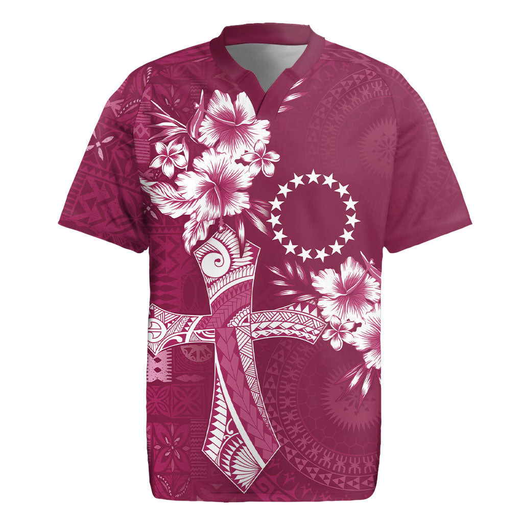 Kia Orana Cook Islands Tapa Floral With Cross Rugby Jersey Maroon LT7 Maroon - Polynesian Pride