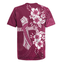 Kia Orana Cook Islands Tapa Floral With Cross Rugby Jersey Maroon LT7 - Polynesian Pride