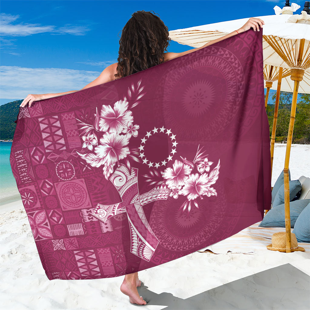 Kia Orana Cook Islands Tapa Floral With Cross Sarong Maroon LT7 One Size 44 x 66 inches Maroon - Polynesian Pride
