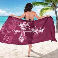 Kia Orana Cook Islands Tapa Floral With Cross Sarong Maroon LT7 - Polynesian Pride