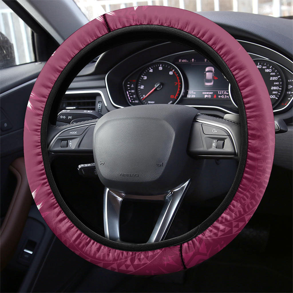 Kia Orana Cook Islands Tapa Floral With Cross Steering Wheel Cover Maroon LT7 - Polynesian Pride