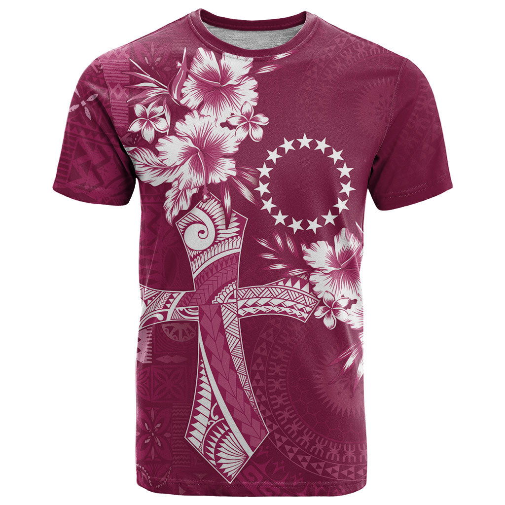 Kia Orana Cook Islands Tapa Floral With Cross T Shirt Maroon LT7 Maroon - Polynesian Pride