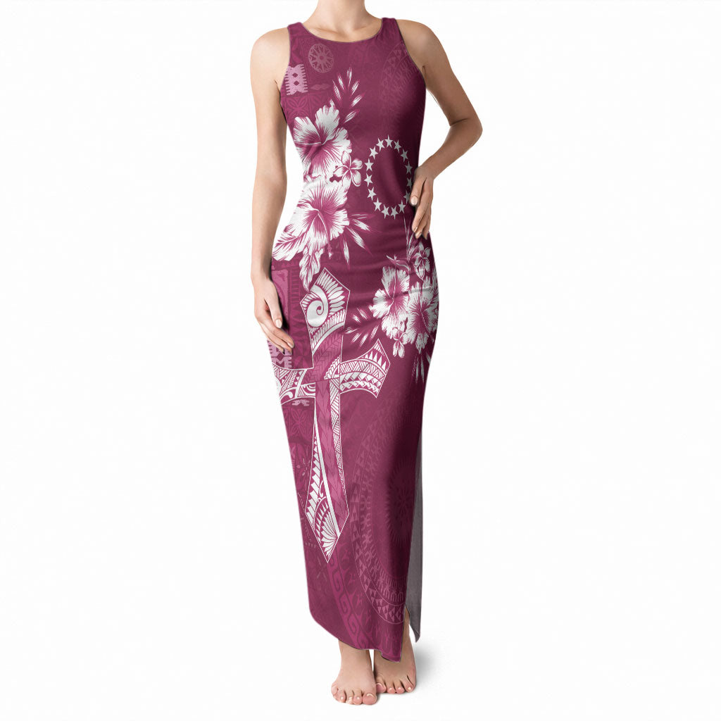 Kia Orana Cook Islands Tapa Floral With Cross Tank Maxi Dress Maroon LT7 Women Maroon - Polynesian Pride