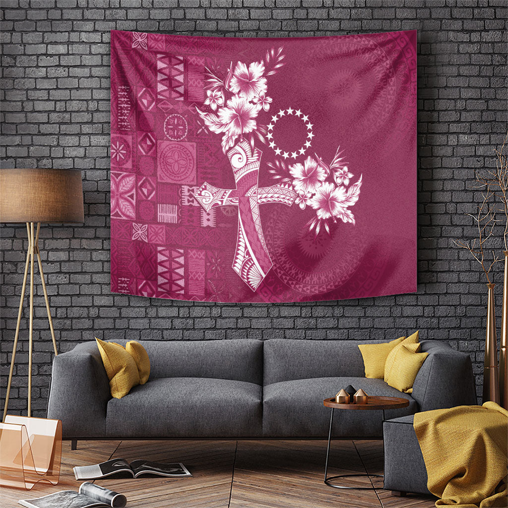 Kia Orana Cook Islands Tapa Floral With Cross Tapestry Maroon LT7 Maroon - Polynesian Pride