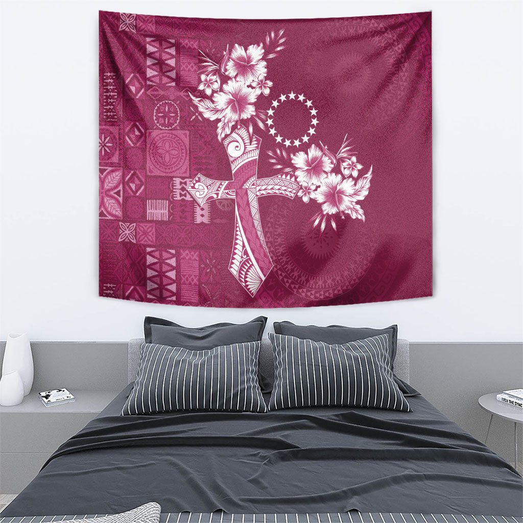 Kia Orana Cook Islands Tapa Floral With Cross Tapestry Maroon LT7 - Polynesian Pride