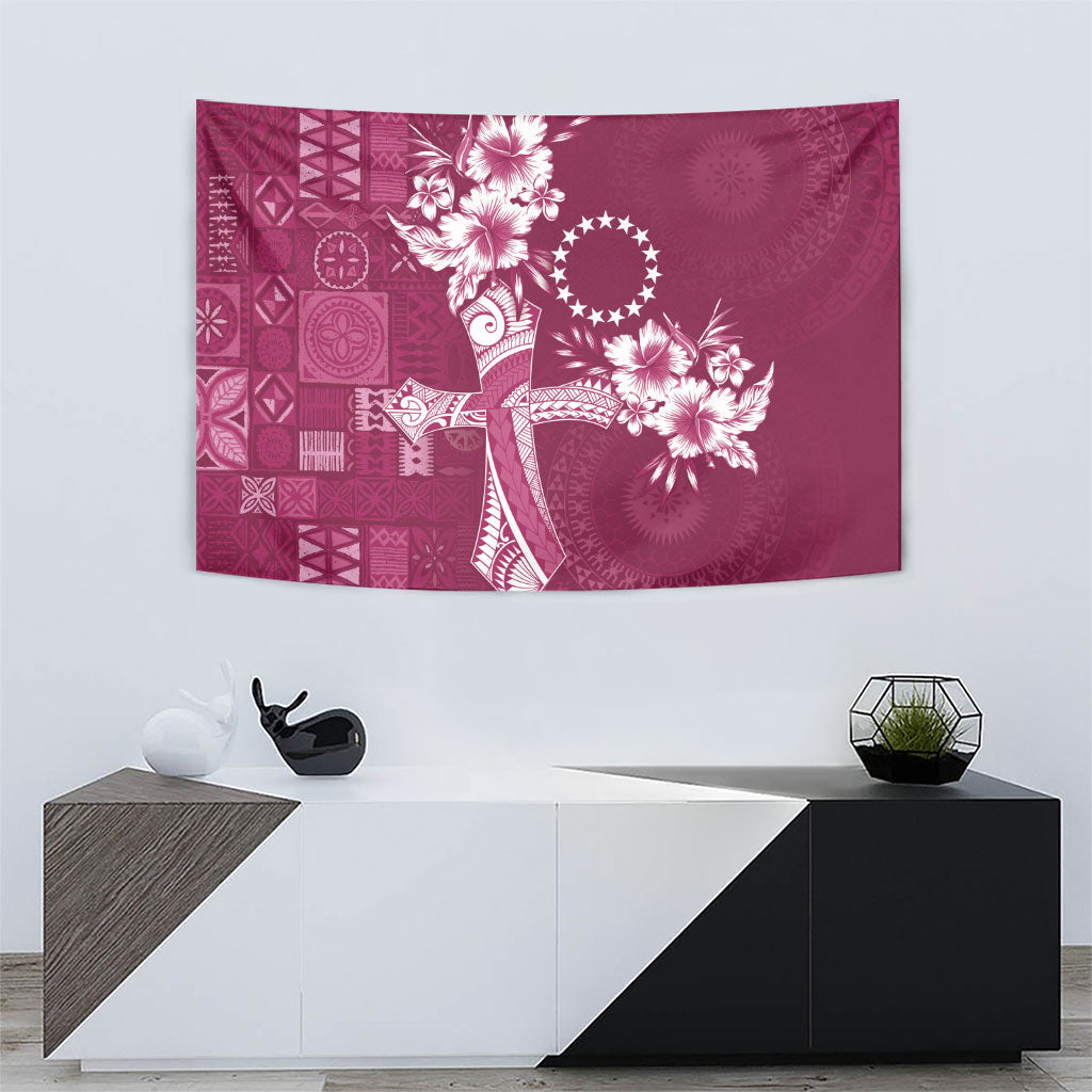 Kia Orana Cook Islands Tapa Floral With Cross Tapestry Maroon LT7 - Polynesian Pride