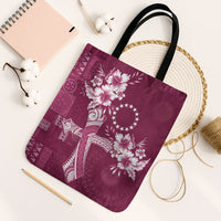 Kia Orana Cook Islands Tapa Floral With Cross Tote Bag Maroon LT7 Black Strap One Size Maroon - Polynesian Pride