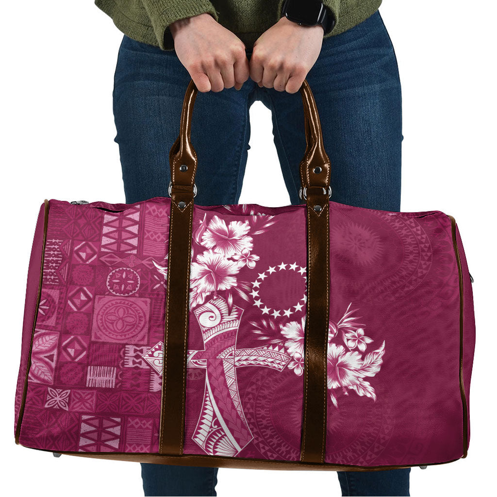 Kia Orana Cook Islands Tapa Floral With Cross Travel Bag Maroon